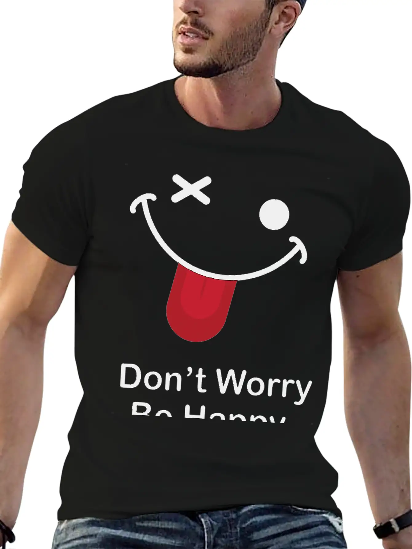 Don't Worry Be Happy Breathable Graphic T-Shirt – Perfect For Casual Days