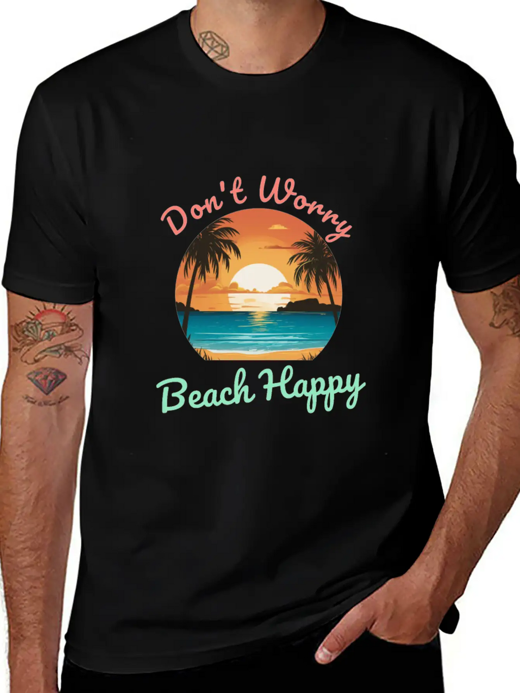 Don't Worry Beach Happy Unisex Short Sleeve Soft Cotton T-Shirt – Casual Everyday Wear