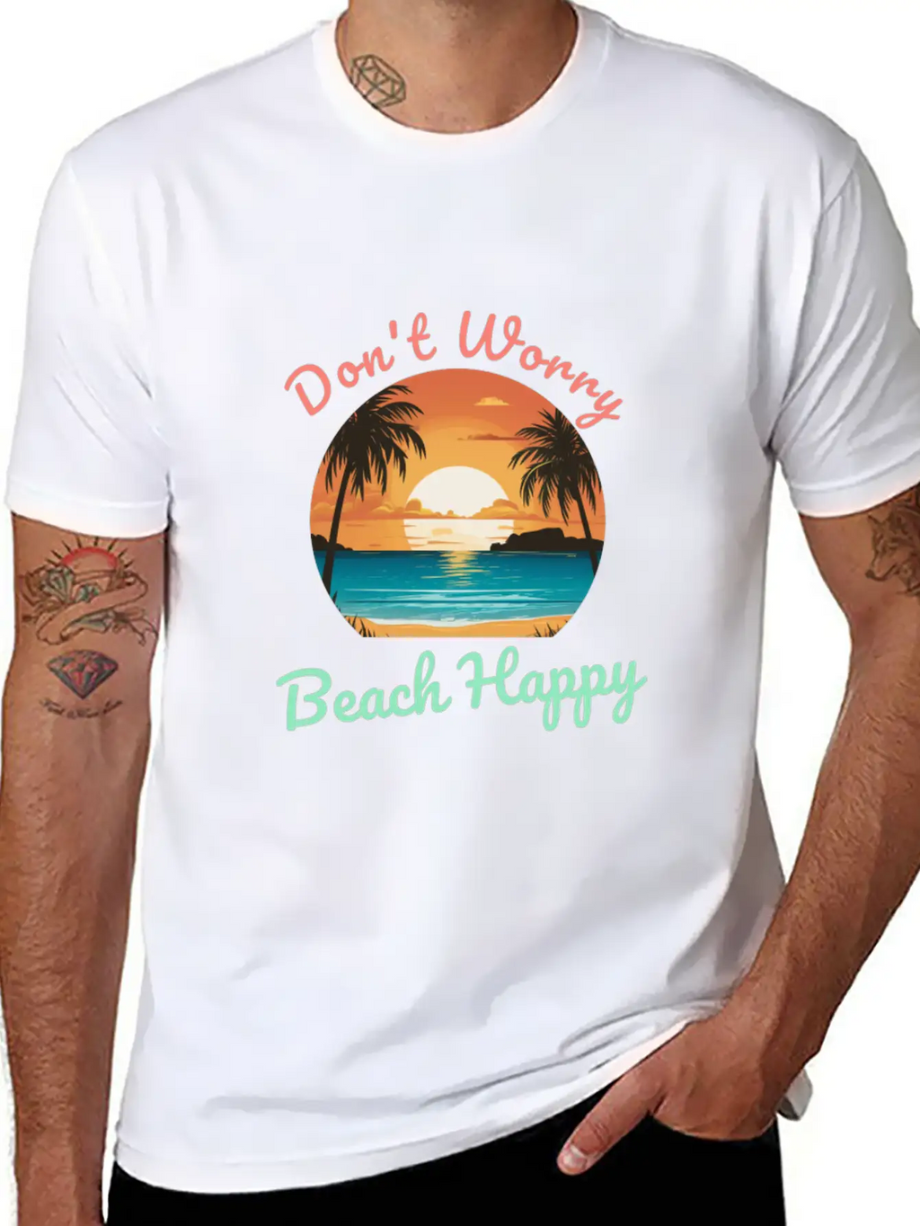 Don't Worry Beach Happy Unisex Short Sleeve Soft Cotton T-Shirt – Casual Everyday Wear