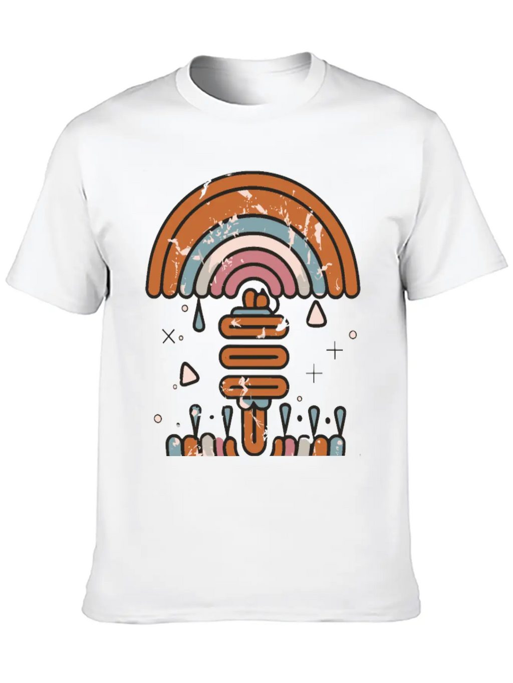 Double Inverted Rainbow Grunge Distressed Design Casual Graphic T-Shirt – Simple And Comfortable Daily Wear