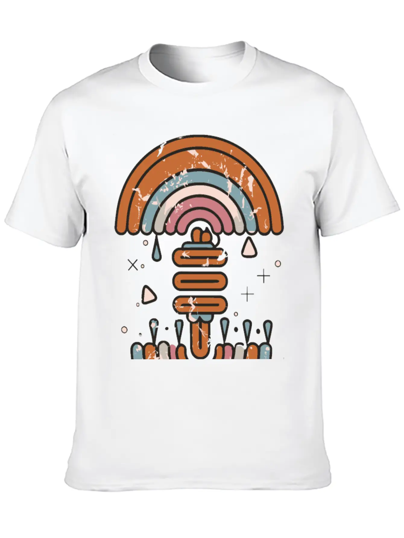 Double Inverted Rainbow Grunge Distressed Design Casual Graphic T-Shirt – Simple And Comfortable Daily Wear