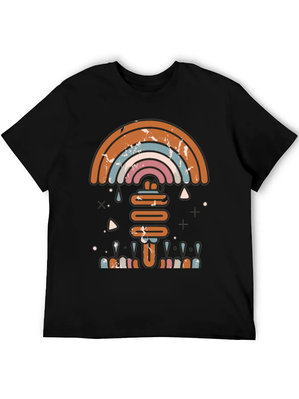 Double Inverted Rainbow Grunge Distressed Design Casual Graphic T-Shirt – Simple And Comfortable Daily Wear