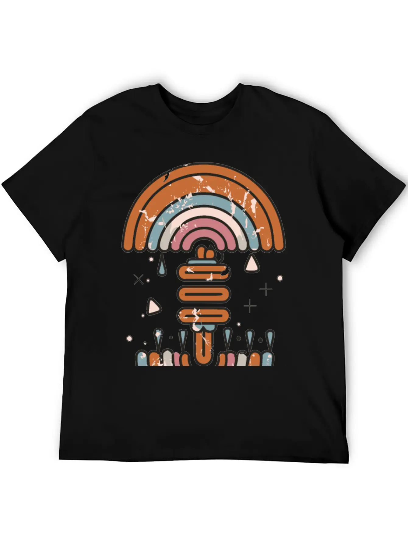 Double Inverted Rainbow Grunge Distressed Design Casual Graphic T-Shirt – Simple And Comfortable Daily Wear