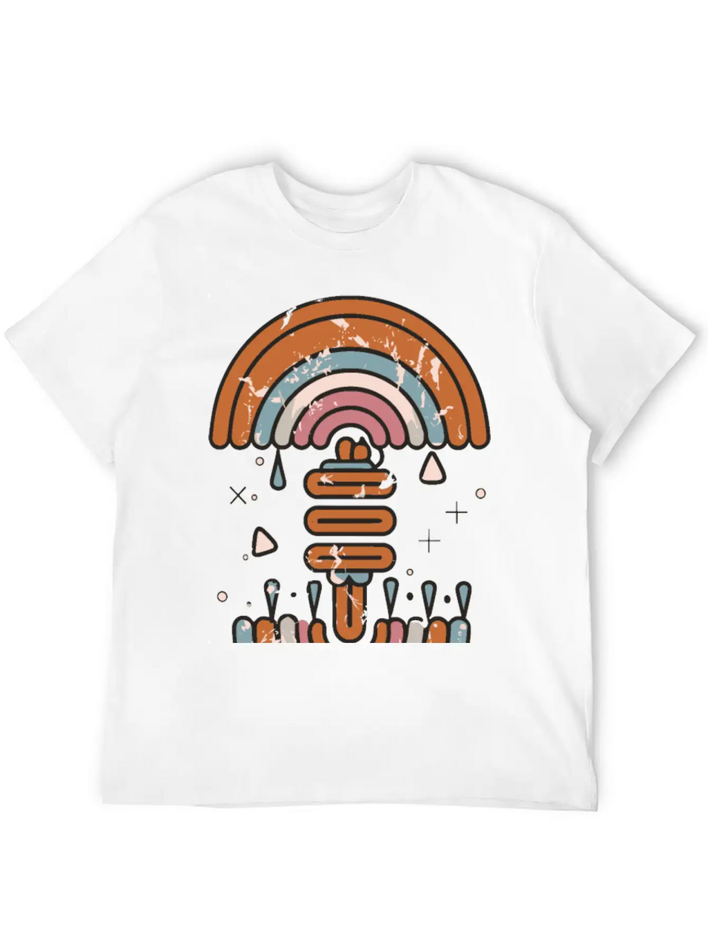 Double Inverted Rainbow Grunge Distressed Design Casual Graphic T-Shirt – Simple And Comfortable Daily Wear
