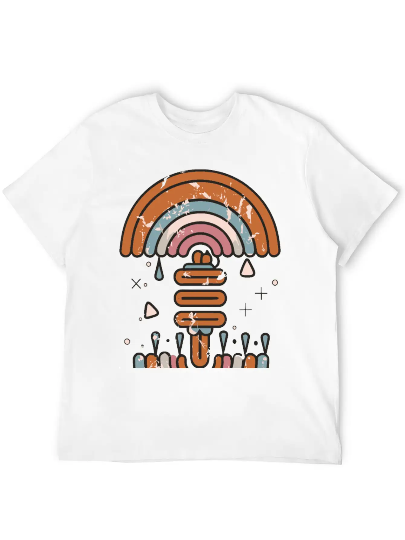 Double Inverted Rainbow Grunge Distressed Design Casual Graphic T-Shirt – Simple And Comfortable Daily Wear
