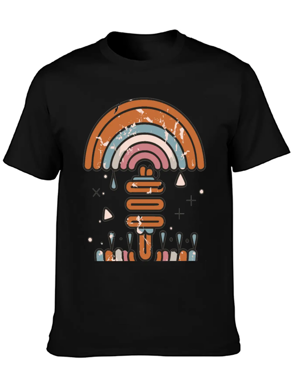 Double Inverted Rainbow Grunge Distressed Design Casual Graphic T-Shirt – Simple And Comfortable Daily Wear