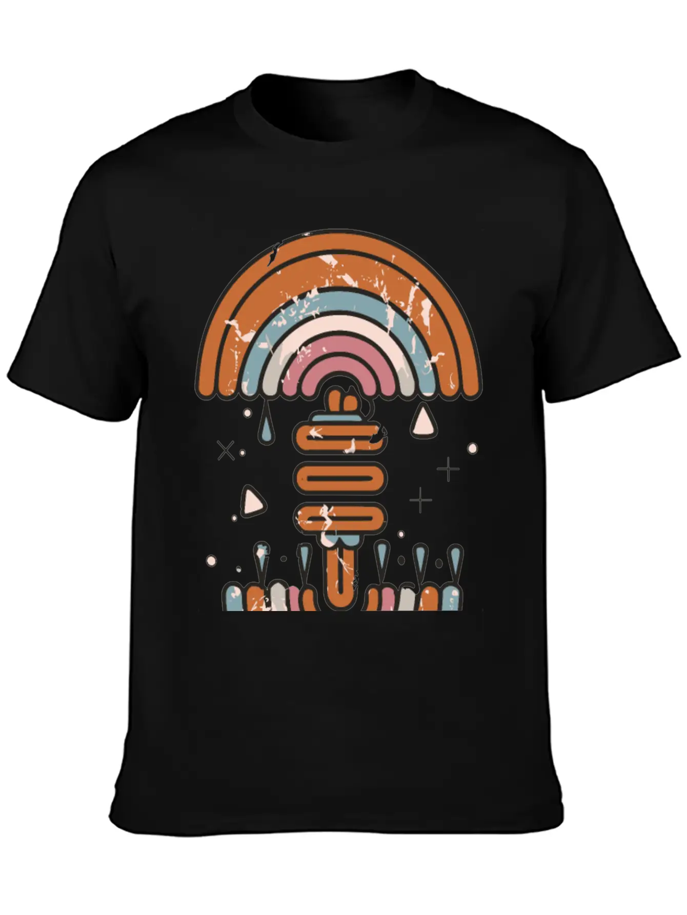 Double Inverted Rainbow Grunge Distressed Design Casual Graphic T-Shirt – Simple And Comfortable Daily Wear