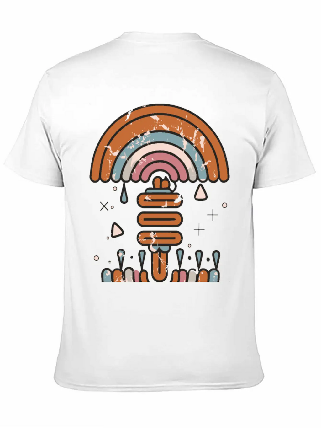 Double Inverted Rainbow Grunge Distressed Design Casual Graphic T-Shirt – Simple And Comfortable Daily Wear