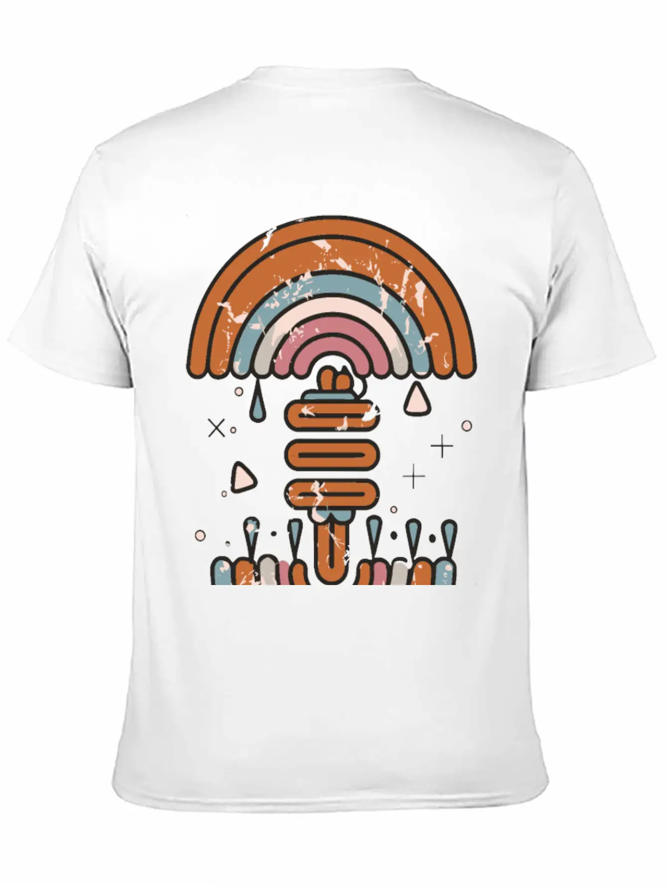 Double Inverted Rainbow Grunge Distressed Design Casual Graphic T-Shirt – Simple And Comfortable Daily Wear