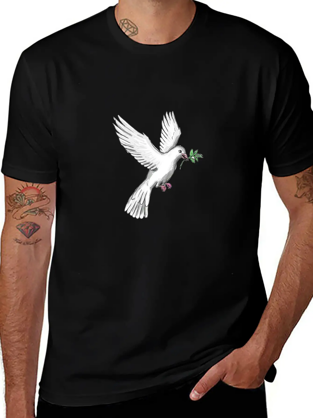 Dove Olive Leaf Tattoo Unisex Casual T-Shirt – Clean Design For Daily Comfort