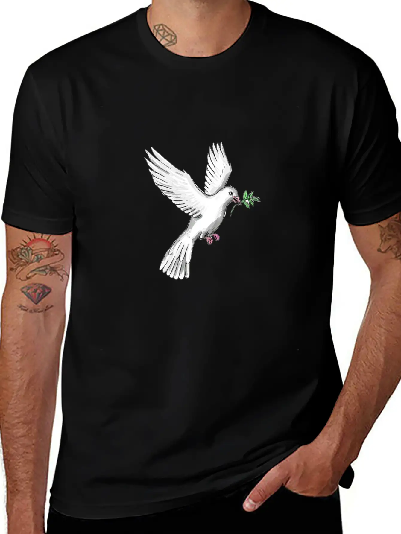 Dove Olive Leaf Tattoo Unisex Casual T-Shirt – Clean Design For Daily Comfort