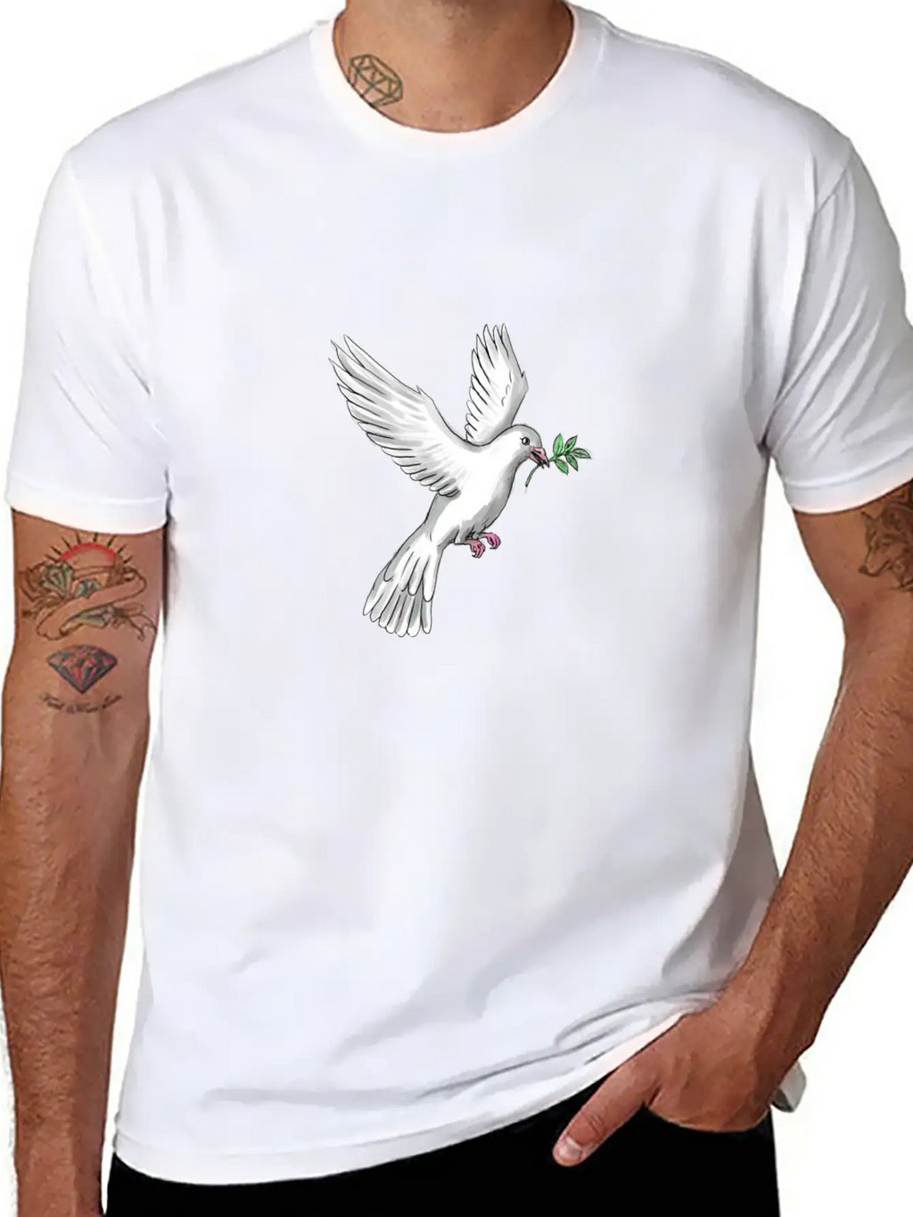 Dove Olive Leaf Tattoo Unisex Casual T-Shirt – Clean Design For Daily Comfort