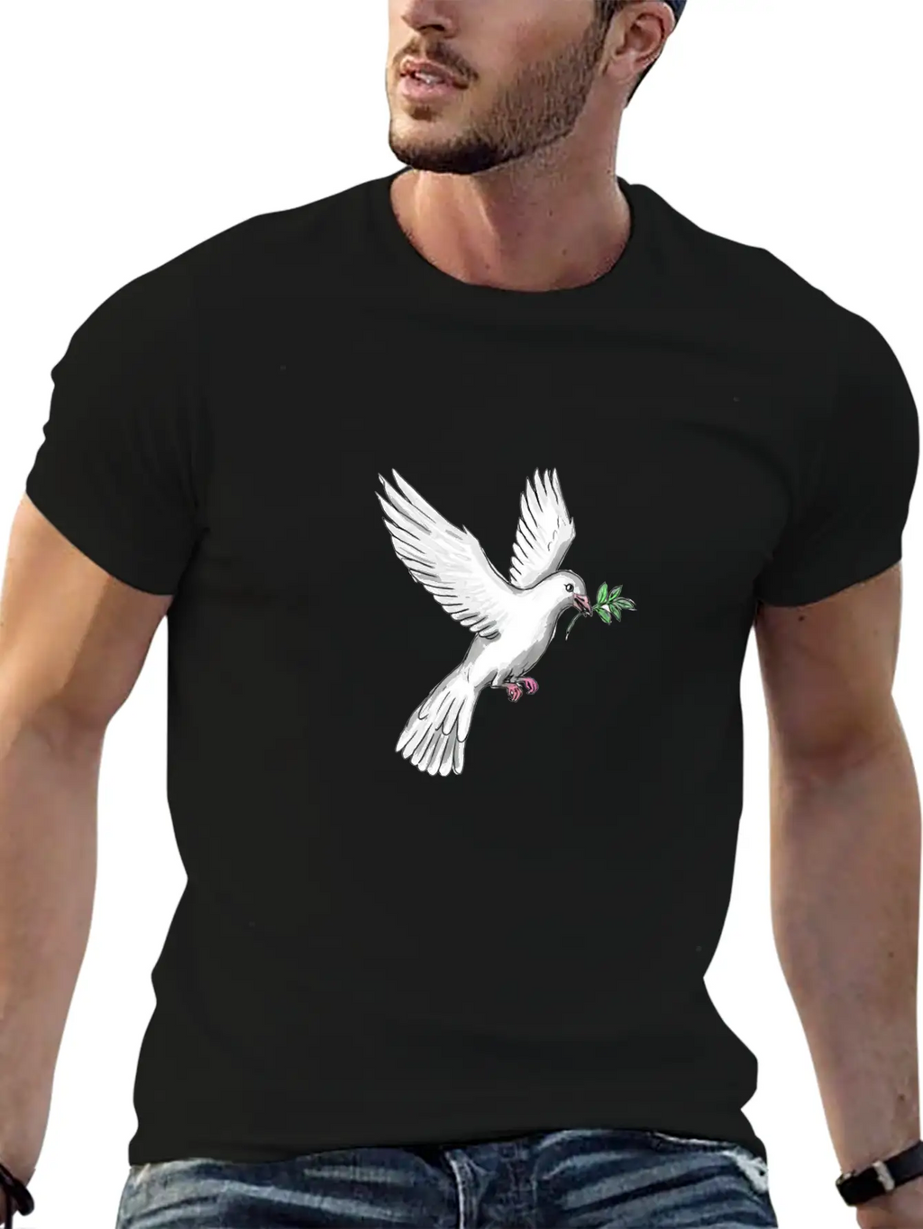 Dove Olive Leaf Tattoo Unisex Casual T-Shirt – Clean Design For Daily Comfort