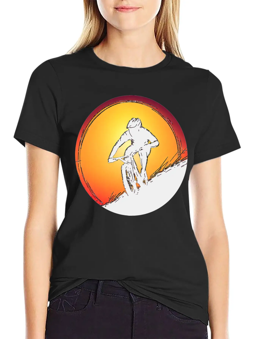 Downhill BMX Biker Sunset Sunset Design Breathable Soft Cotton T-Shirt – Timeless Casual Look