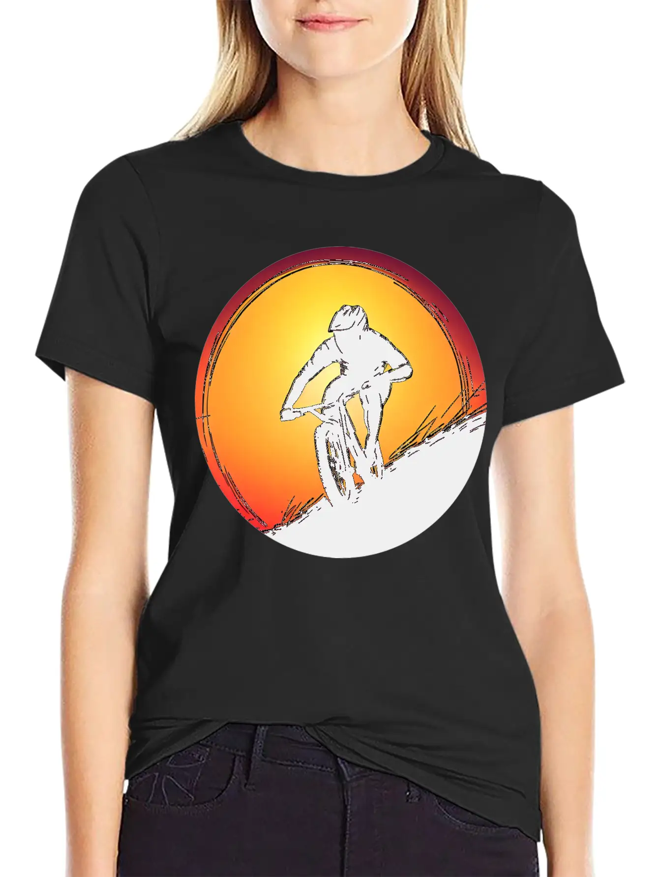 Downhill BMX Biker Sunset Sunset Design Breathable Soft Cotton T-Shirt – Timeless Casual Look