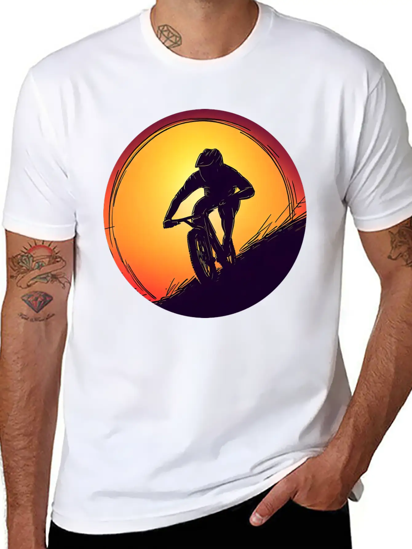 Downhill BMX Biker Sunset Sunset Design Breathable Soft Cotton T-Shirt – Timeless Casual Look