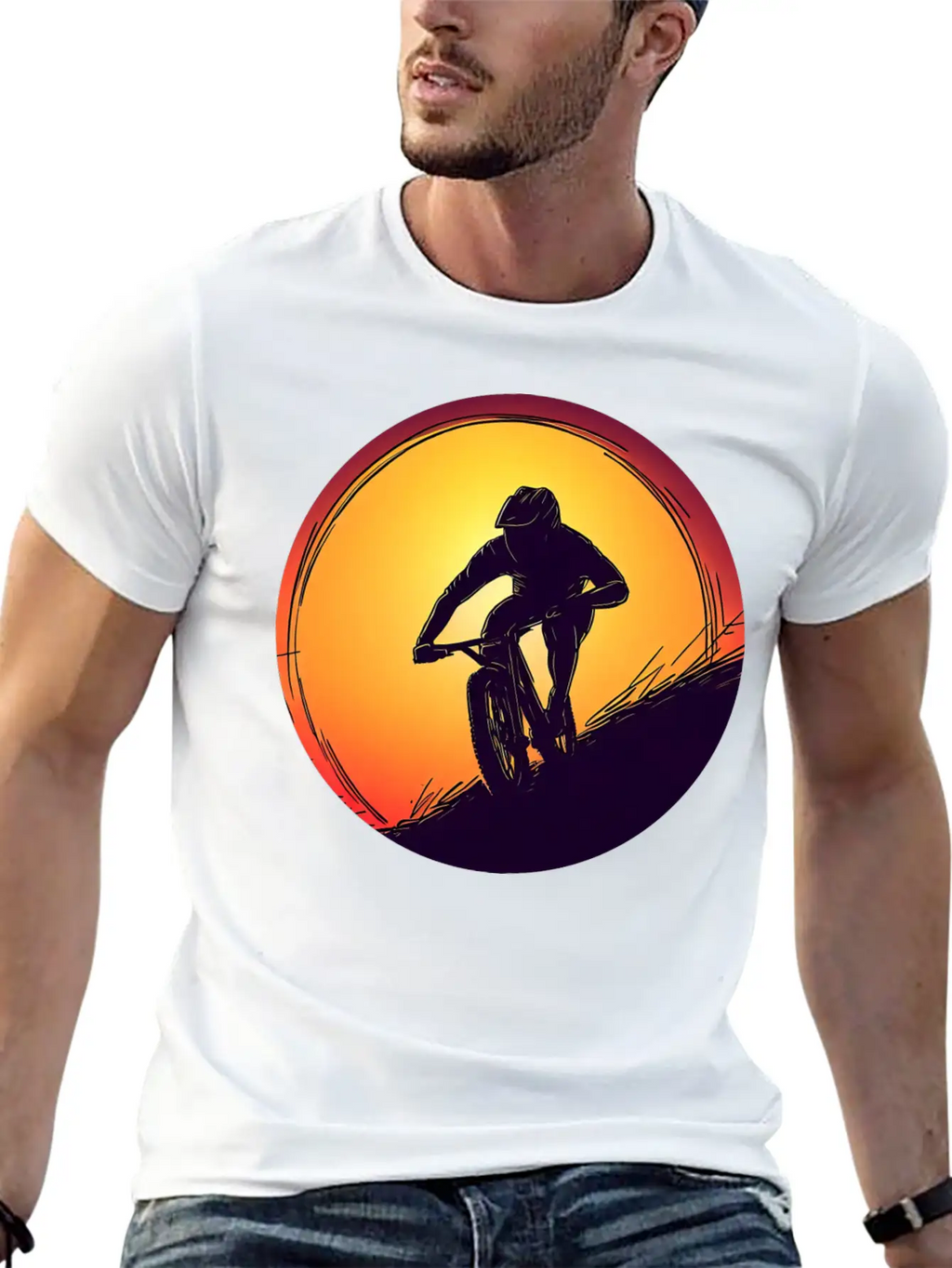 Downhill BMX Biker Sunset Sunset Design Breathable Soft Cotton T-Shirt – Timeless Casual Look