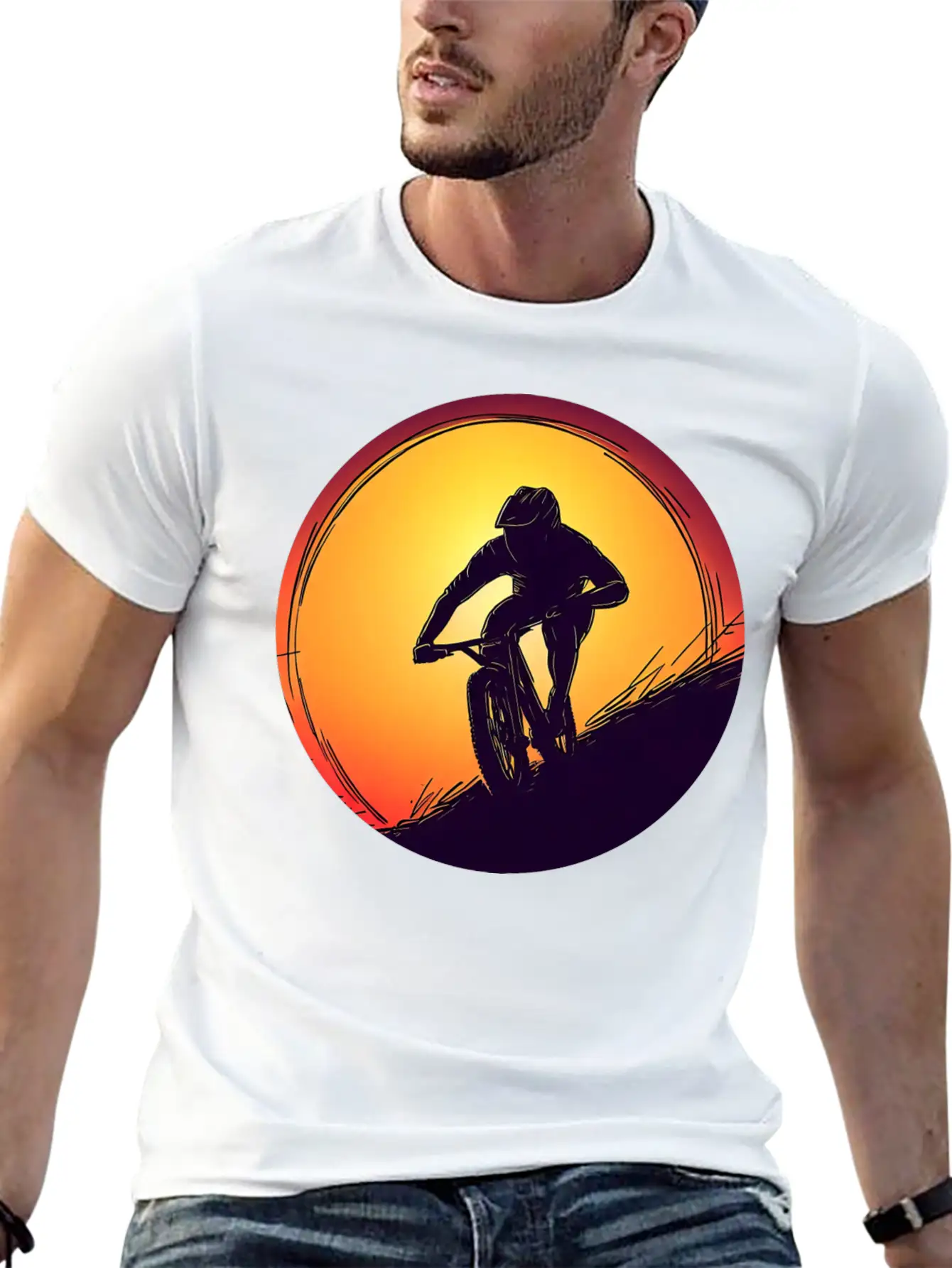 Downhill BMX Biker Sunset Sunset Design Breathable Soft Cotton T-Shirt – Timeless Casual Look