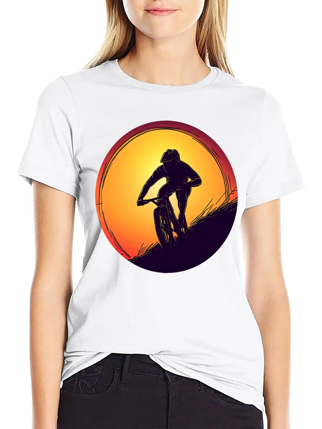 Downhill BMX Biker Sunset Sunset Design Breathable Soft Cotton T-Shirt – Timeless Casual Look