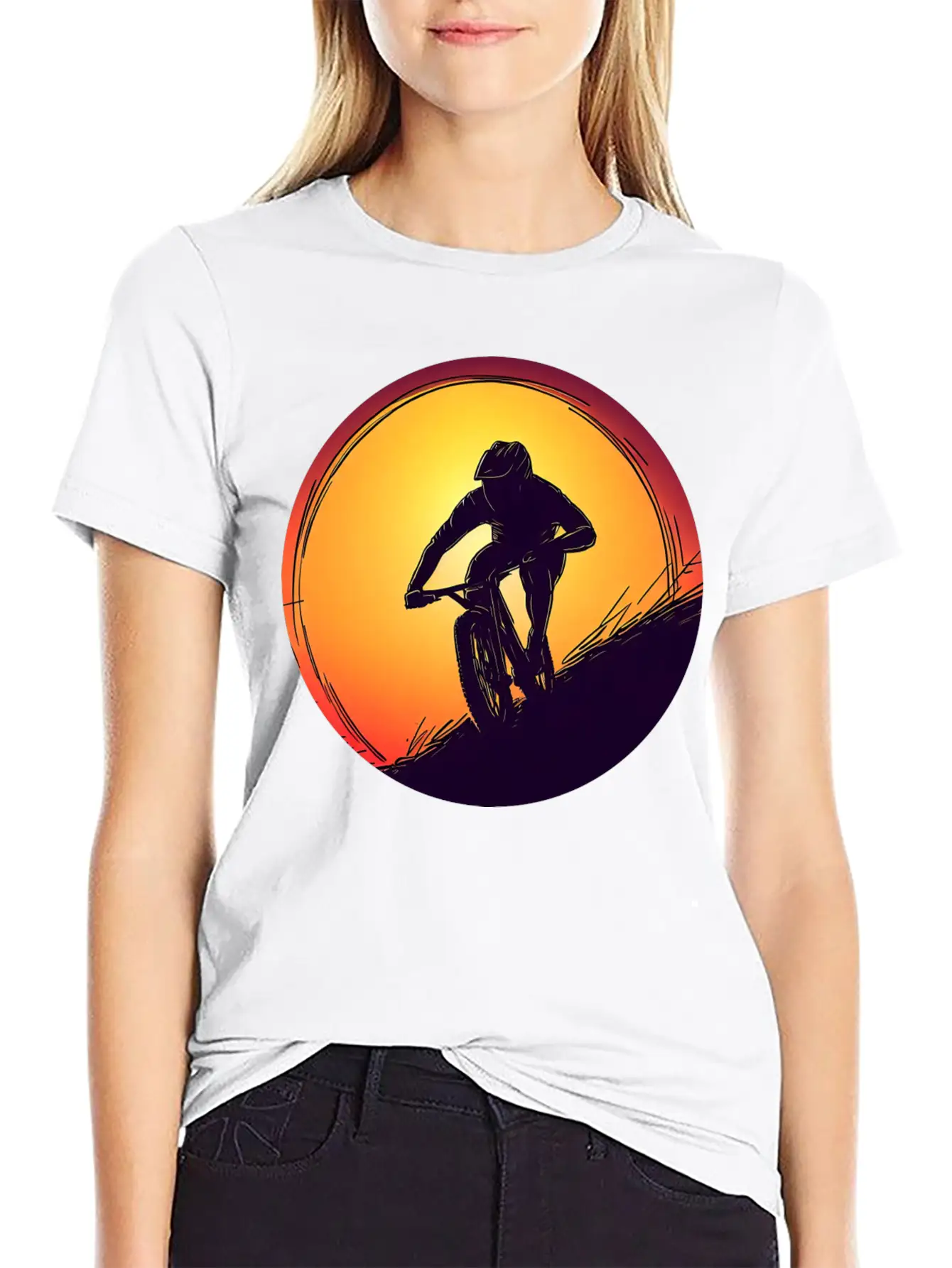 Downhill BMX Biker Sunset Sunset Design Breathable Soft Cotton T-Shirt – Timeless Casual Look