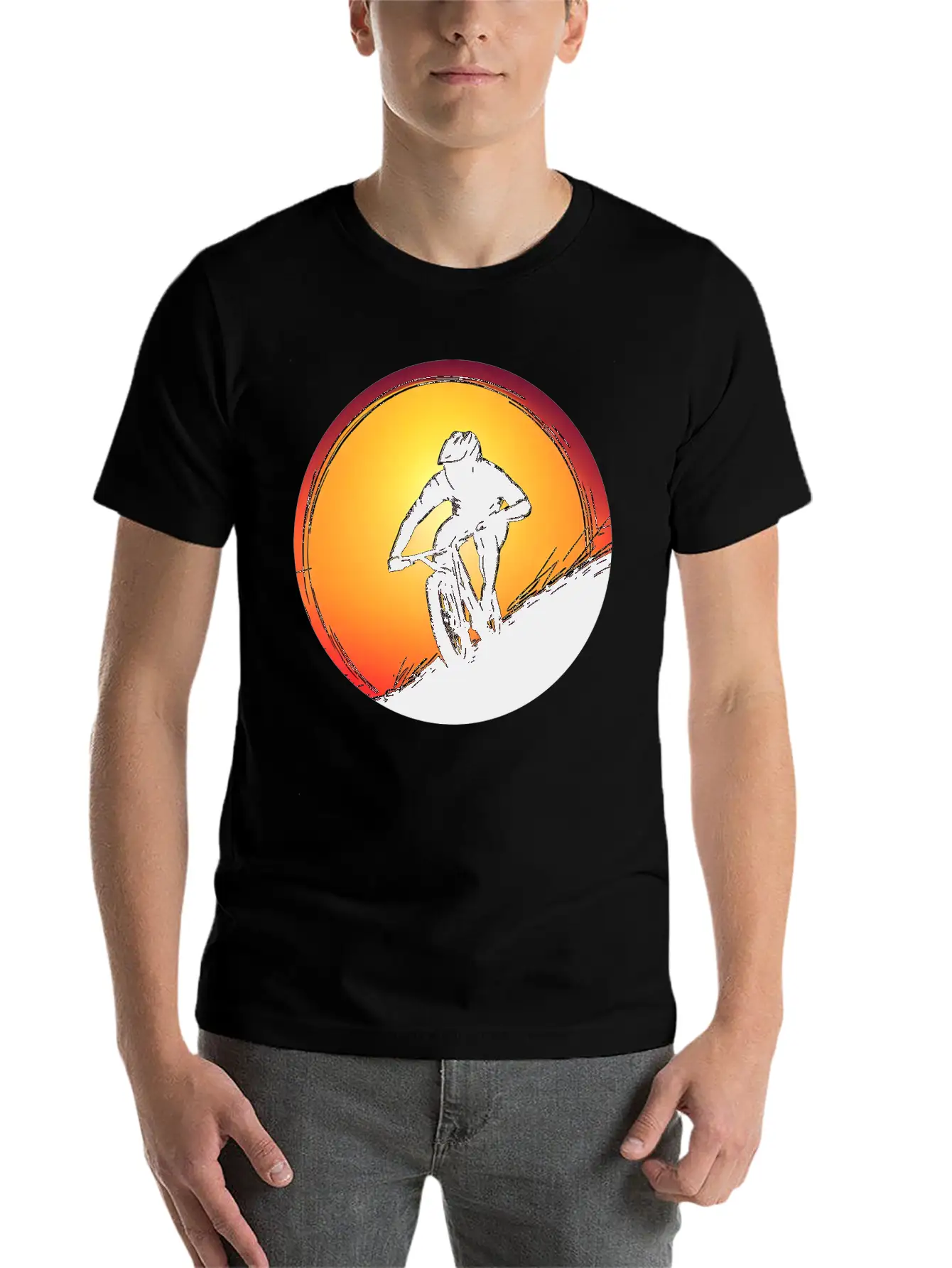 Downhill BMX Biker Sunset Sunset Design Breathable Soft Cotton T-Shirt – Timeless Casual Look