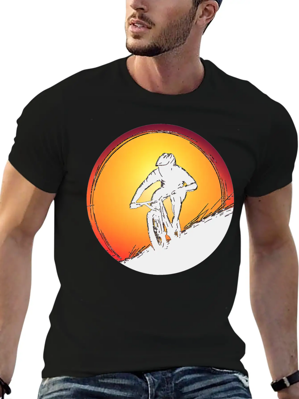 Downhill BMX Biker Sunset Sunset Design Breathable Soft Cotton T-Shirt – Timeless Casual Look