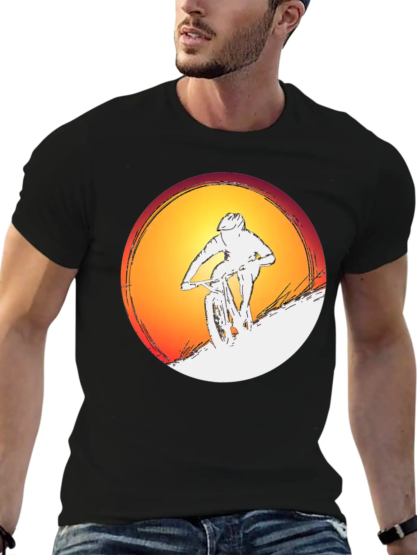 Downhill BMX Biker Sunset Sunset Design Breathable Soft Cotton T-Shirt – Timeless Casual Look