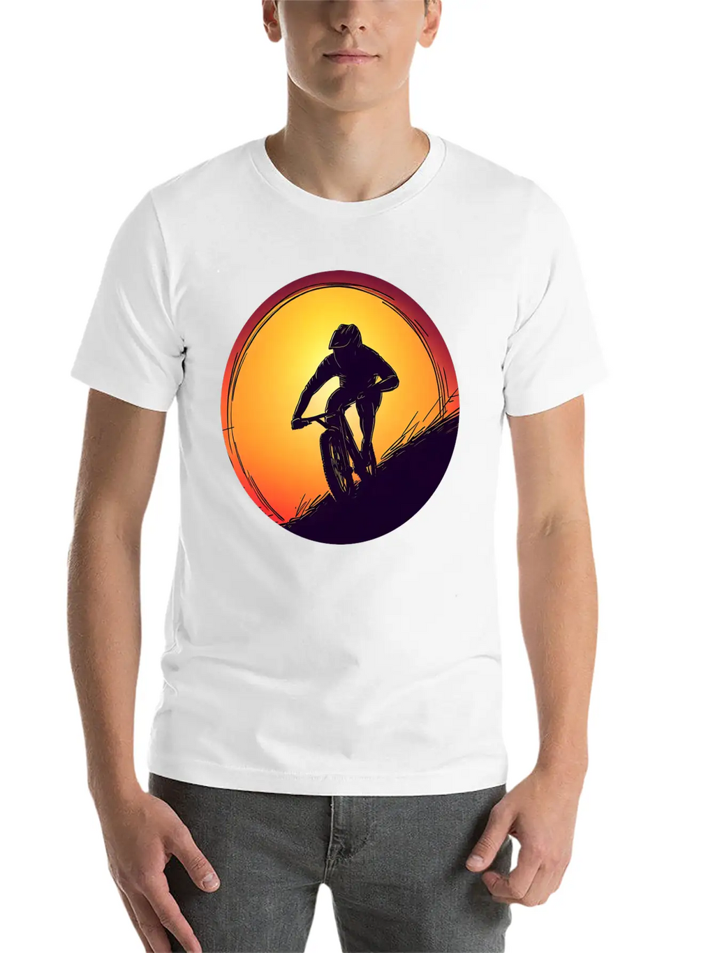 Downhill BMX Biker Sunset Sunset Design Breathable Soft Cotton T-Shirt – Timeless Casual Look