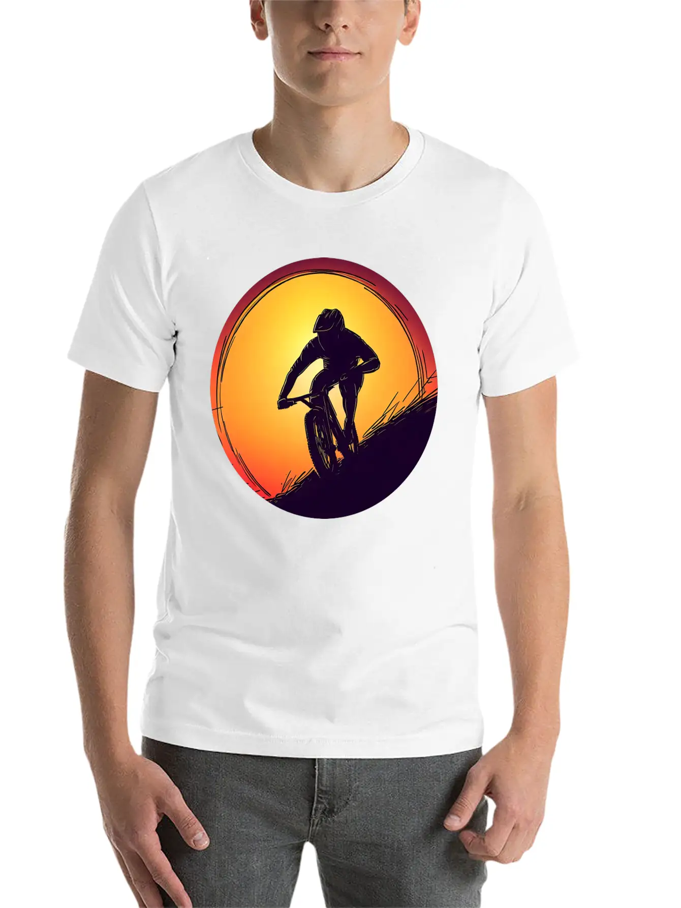 Downhill BMX Biker Sunset Sunset Design Breathable Soft Cotton T-Shirt – Timeless Casual Look