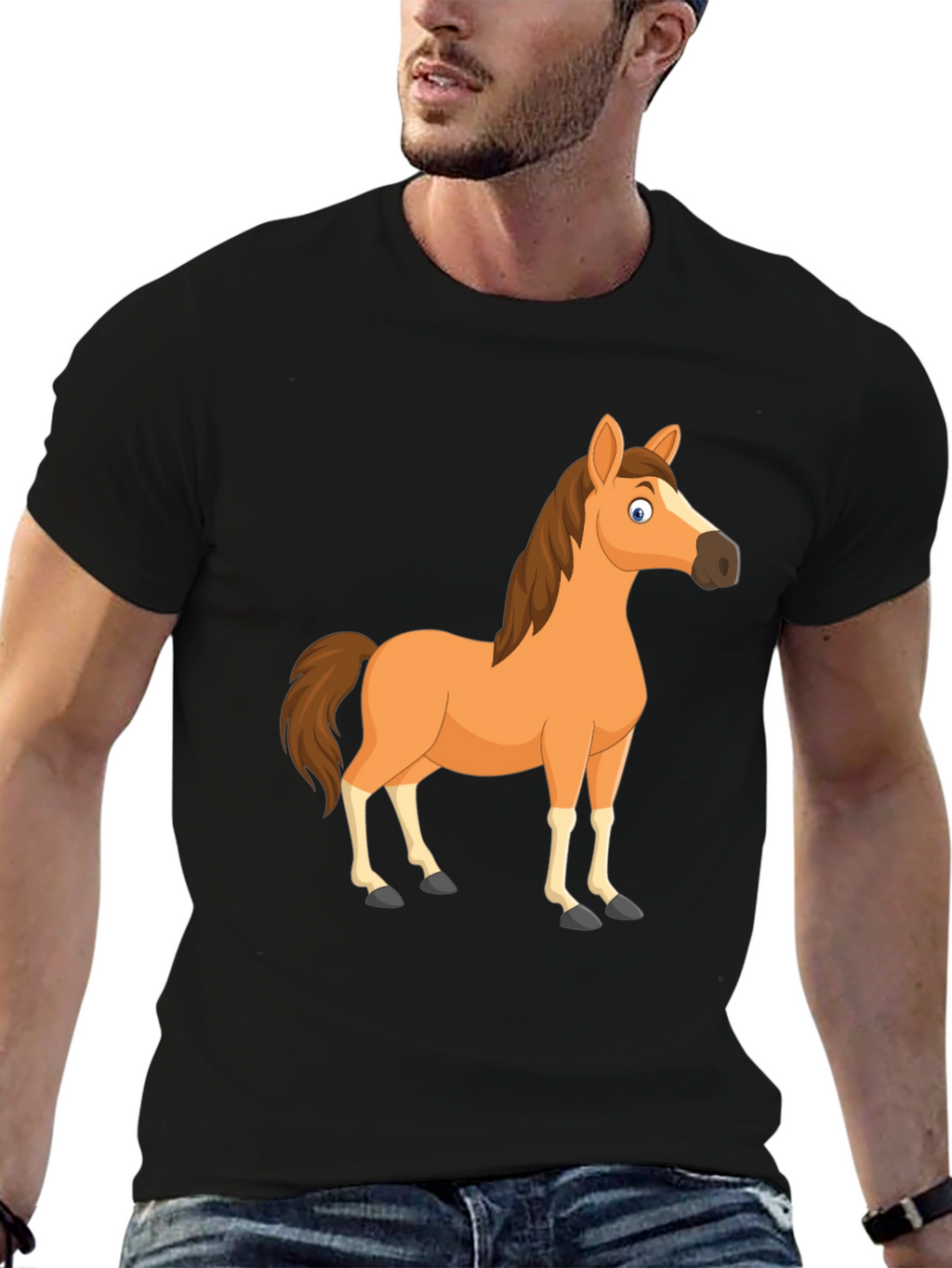 Black Horse Cartoon T-Shirt