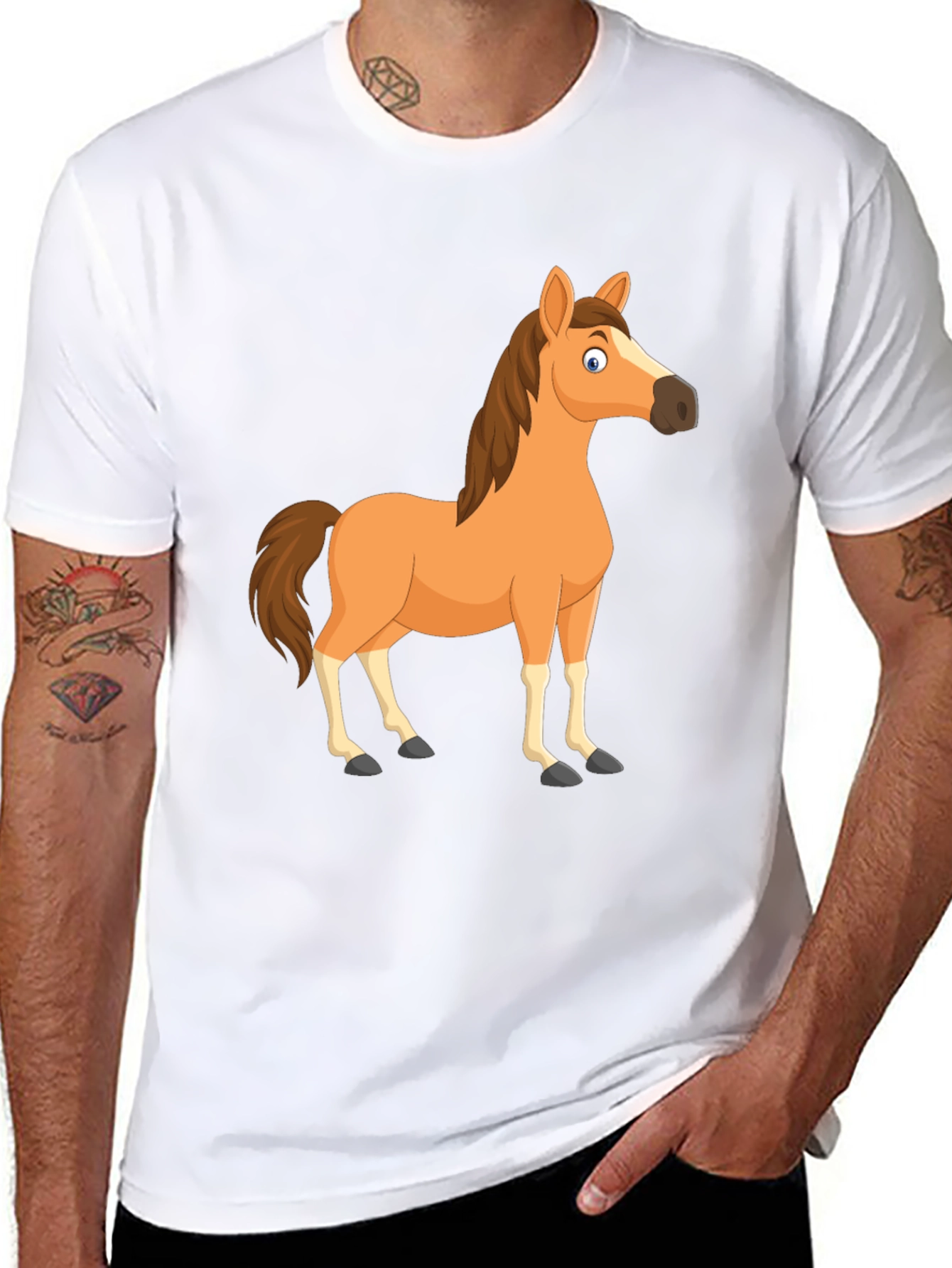 Black Horse Cartoon T-Shirt