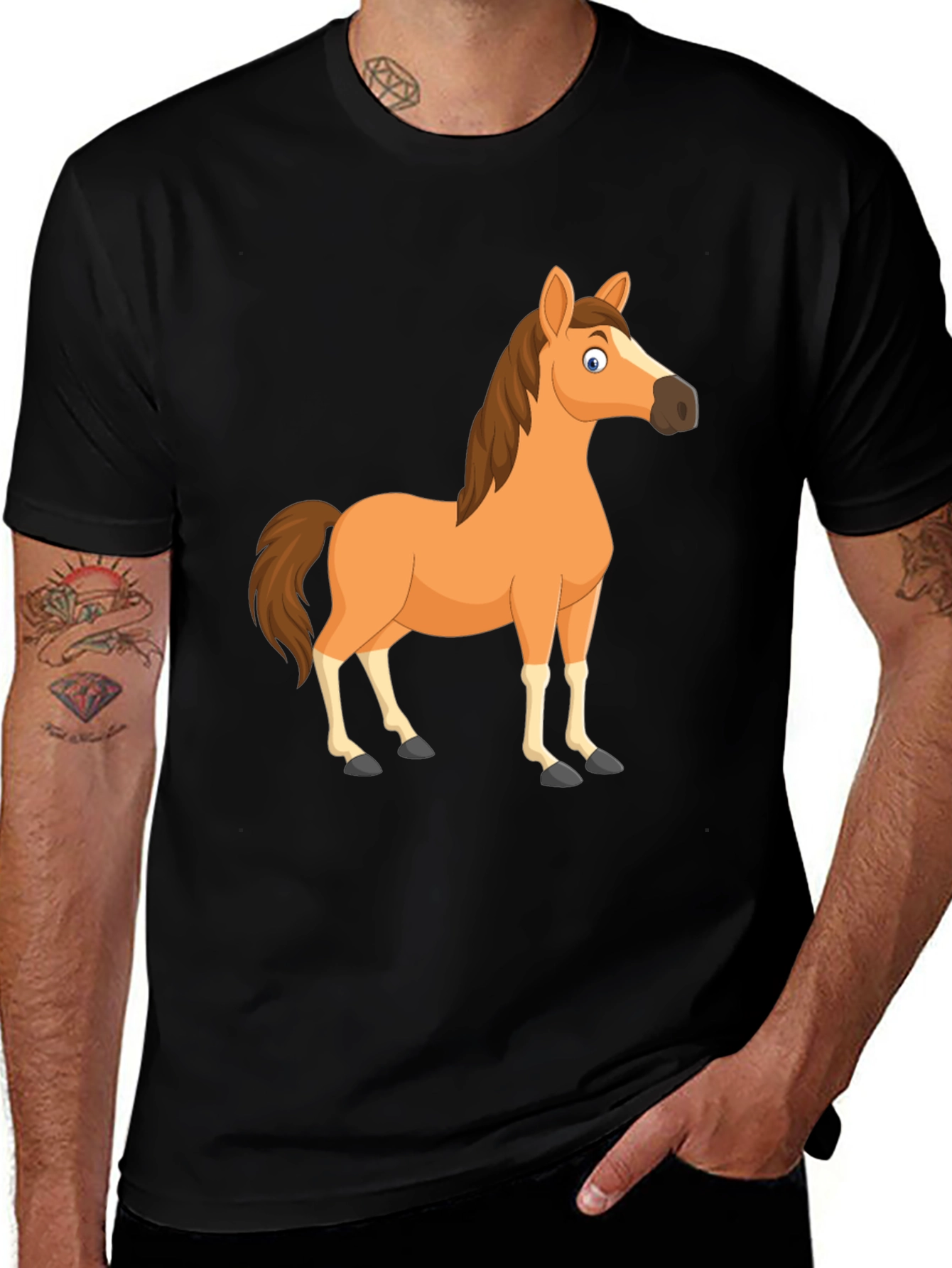 Black Horse Cartoon T-Shirt