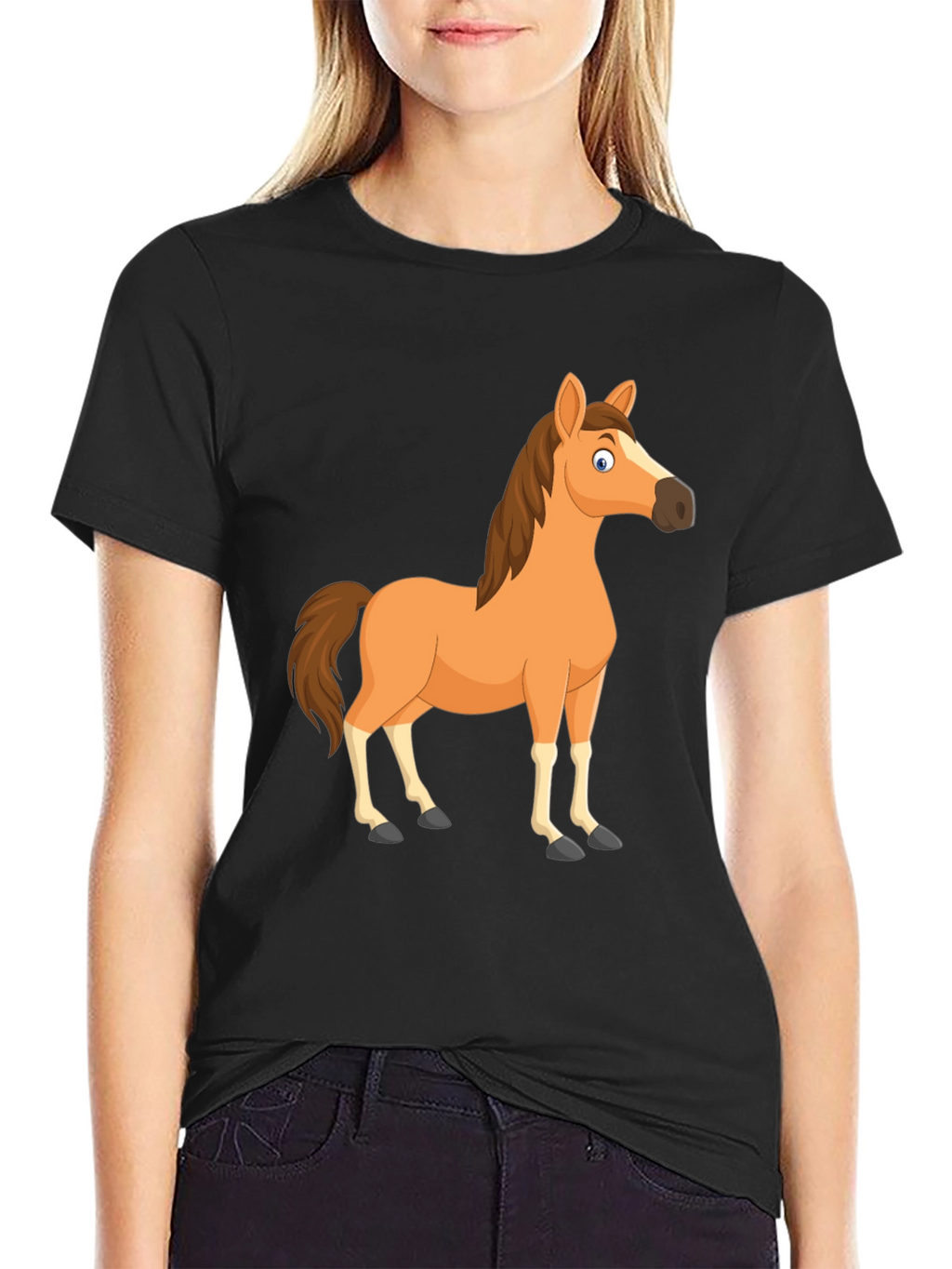 Black Horse Cartoon T-Shirt