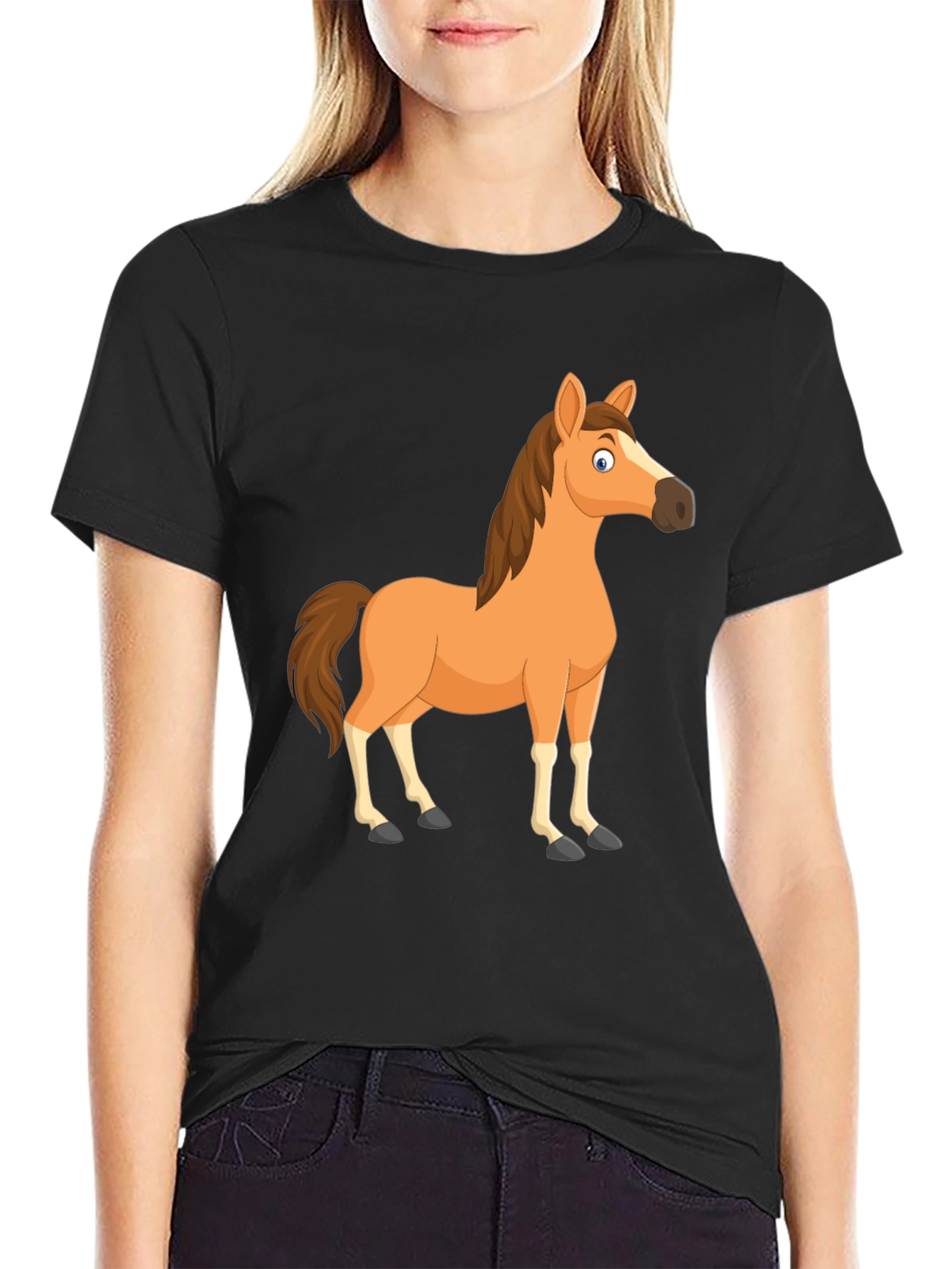 Black Horse Cartoon T-Shirt