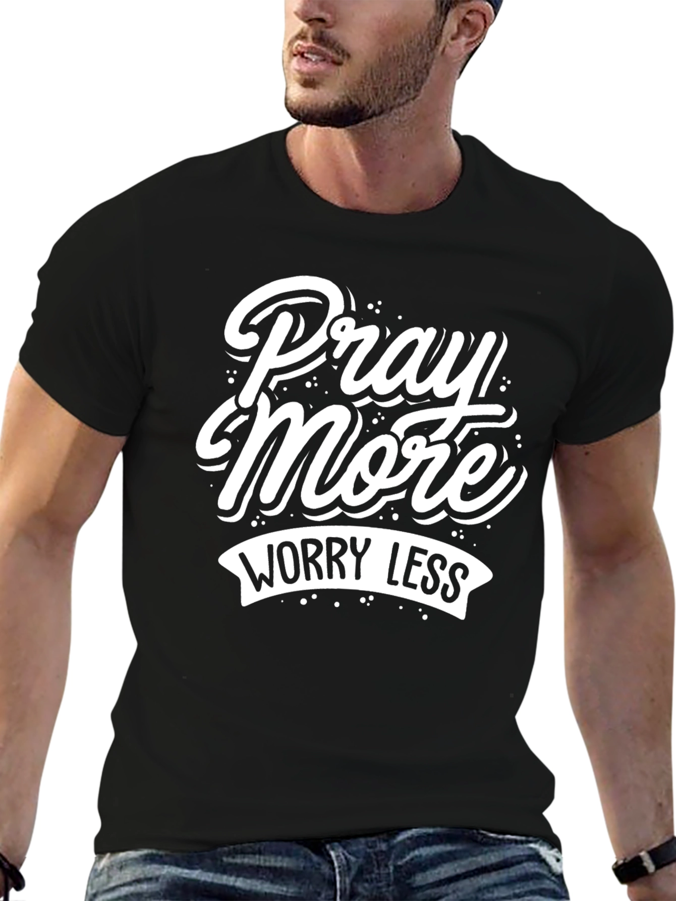 Pray More Worry Less Graphic Tee - Black