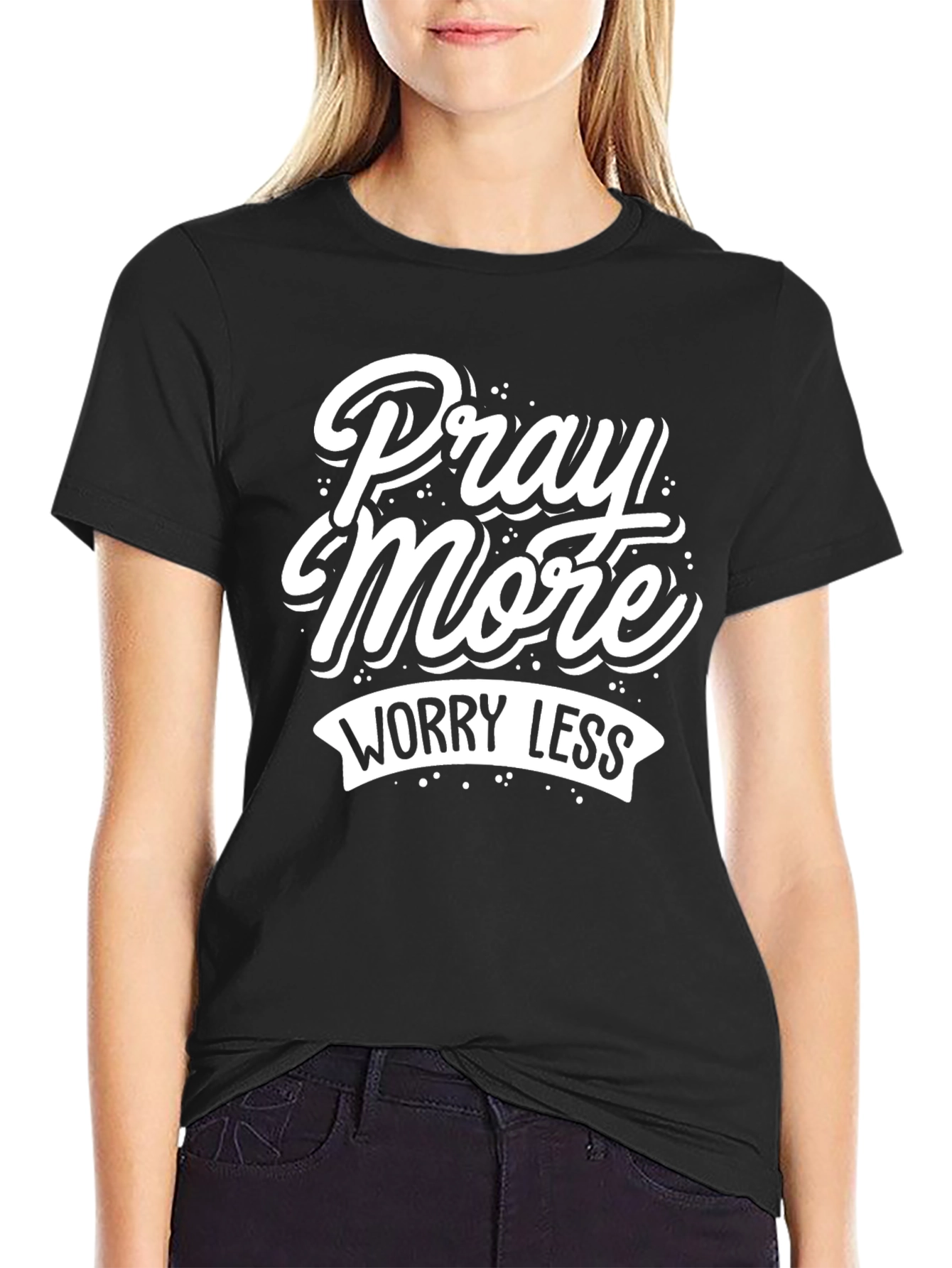 Pray More Worry Less Graphic Tee - Black