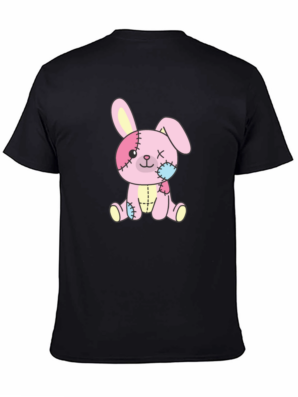 Cute Stitched Bunny Black T-Shirt