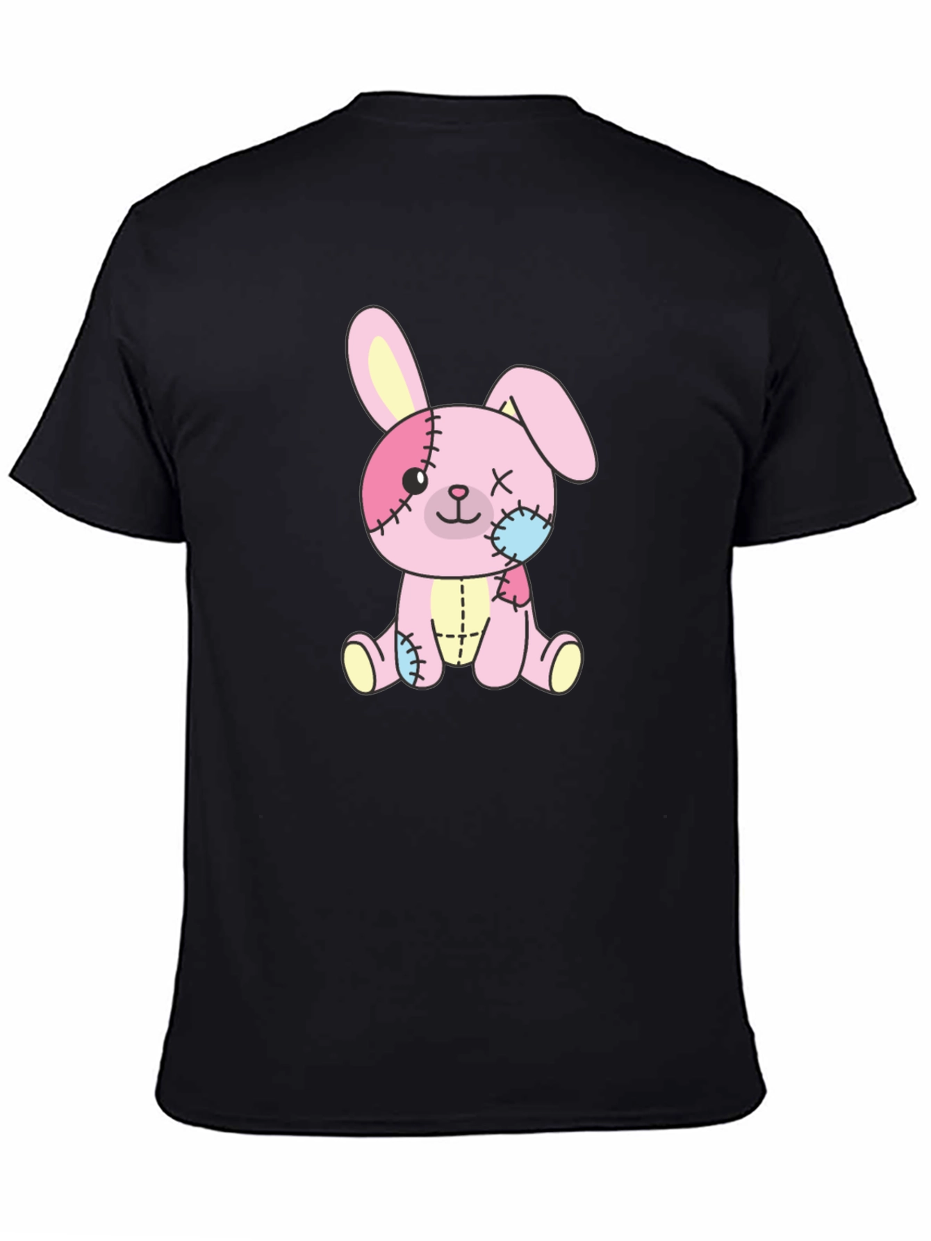 Cute Stitched Bunny Black T-Shirt