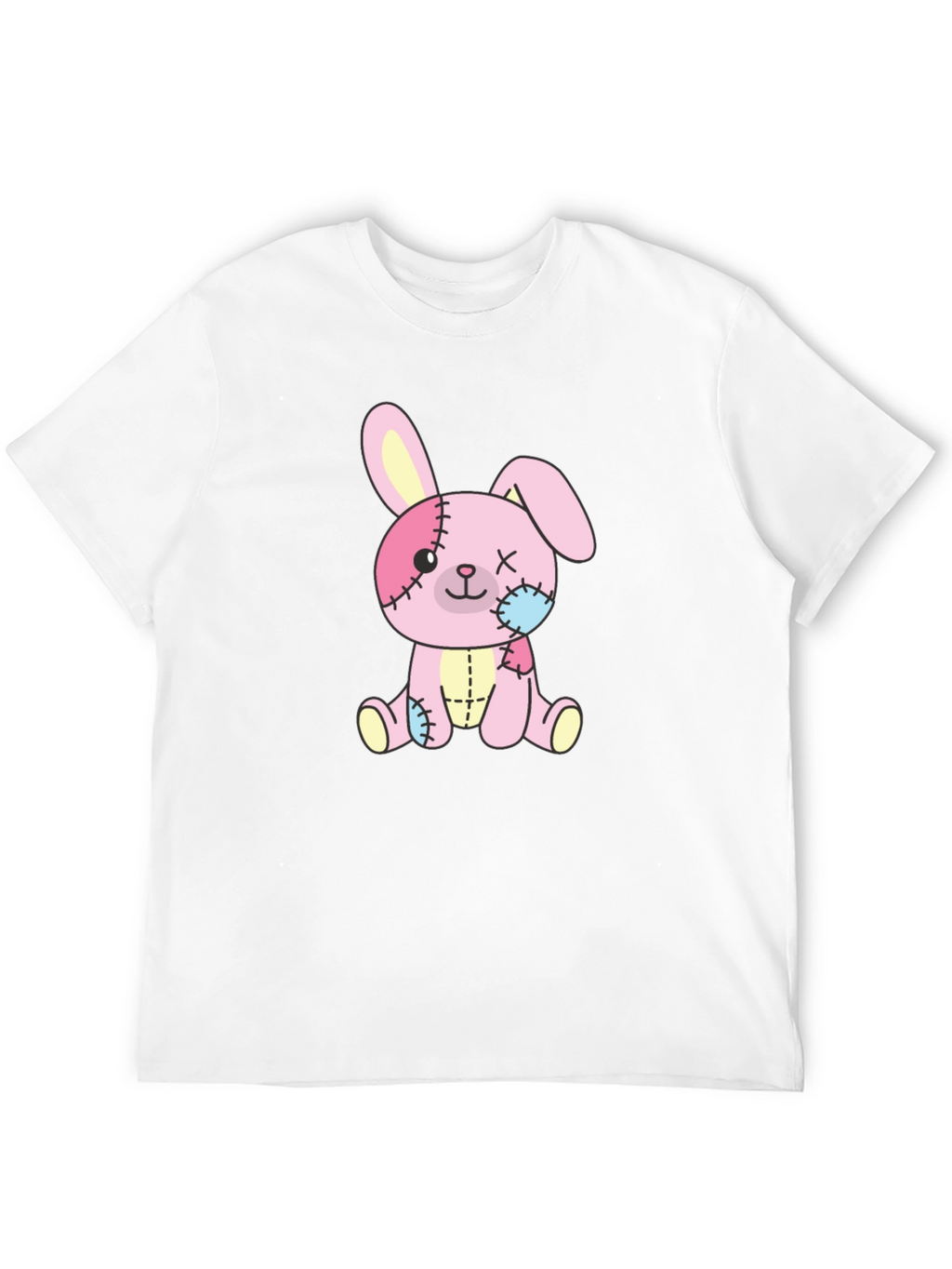 Cute Stitched Bunny Black T-Shirt