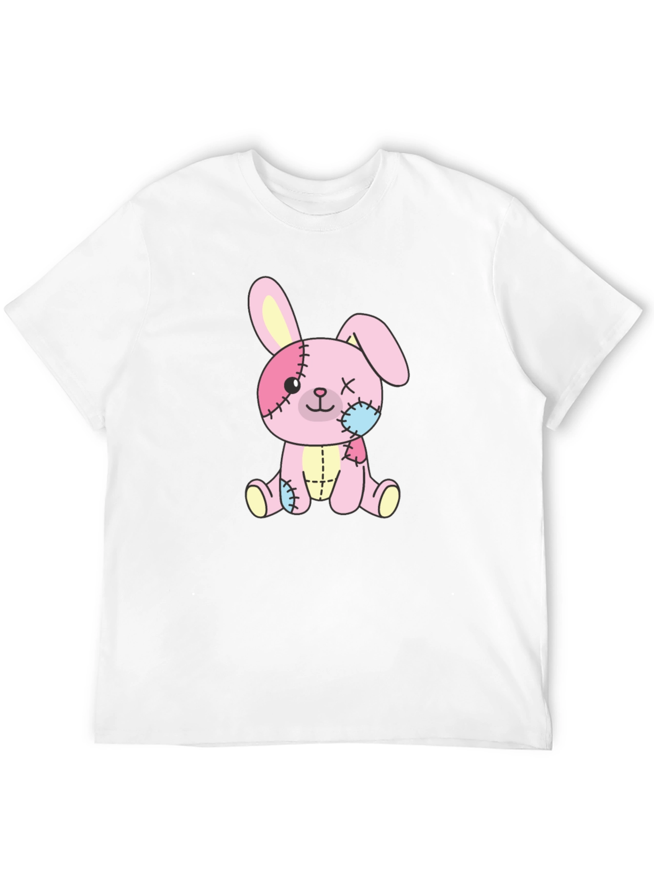 Cute Stitched Bunny Black T-Shirt