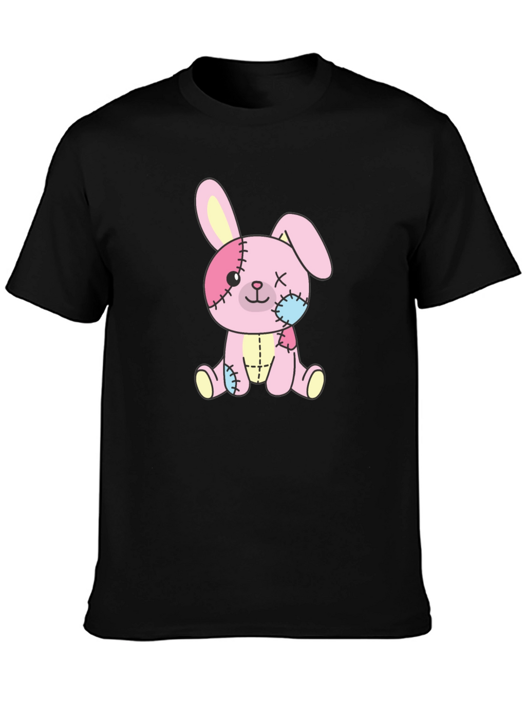 Cute Stitched Bunny Black T-Shirt