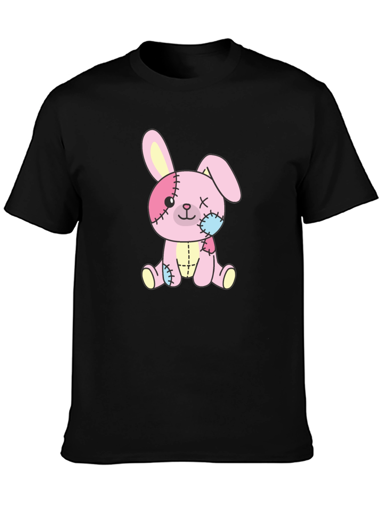 Cute Stitched Bunny Black T-Shirt