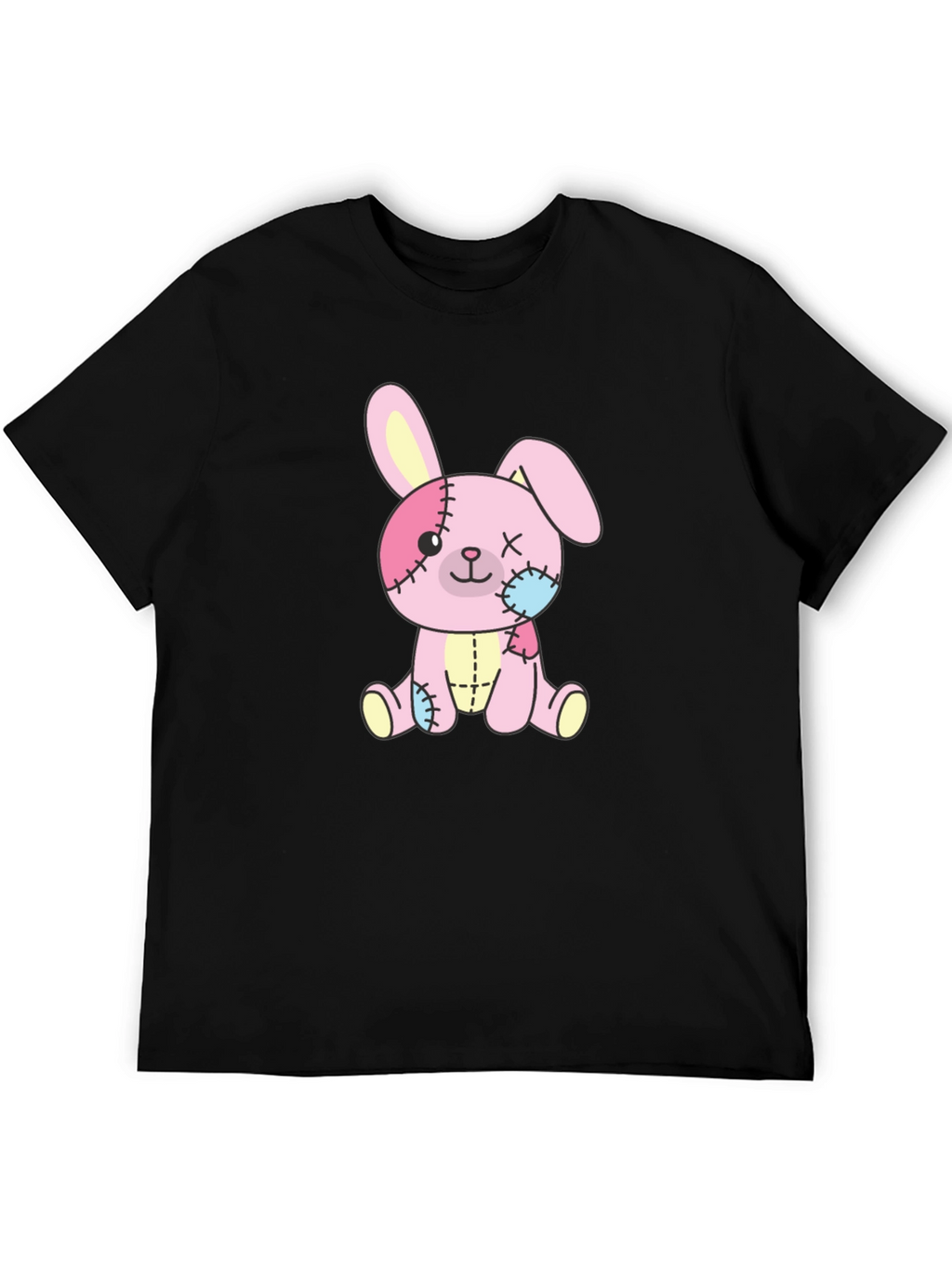 Cute Stitched Bunny Black T-Shirt
