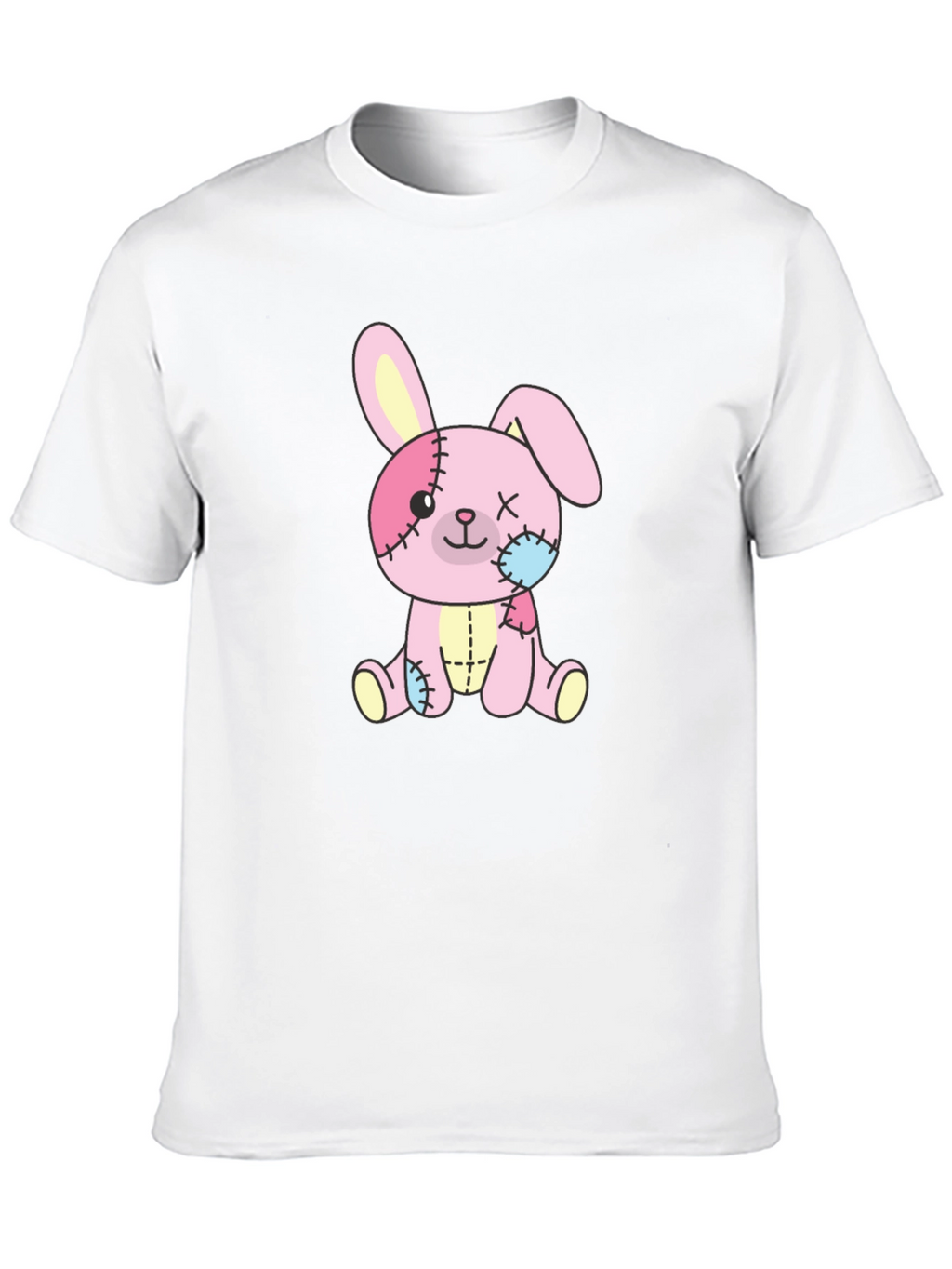 Cute Stitched Bunny Black T-Shirt