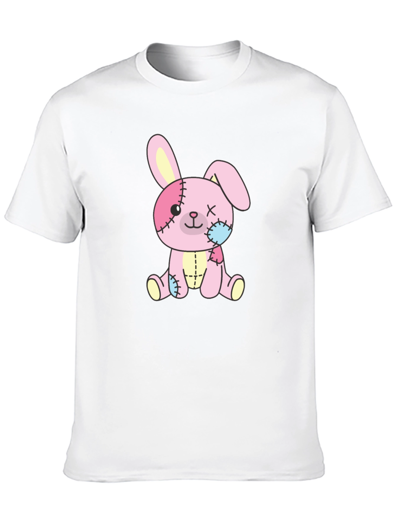 Cute Stitched Bunny Black T-Shirt