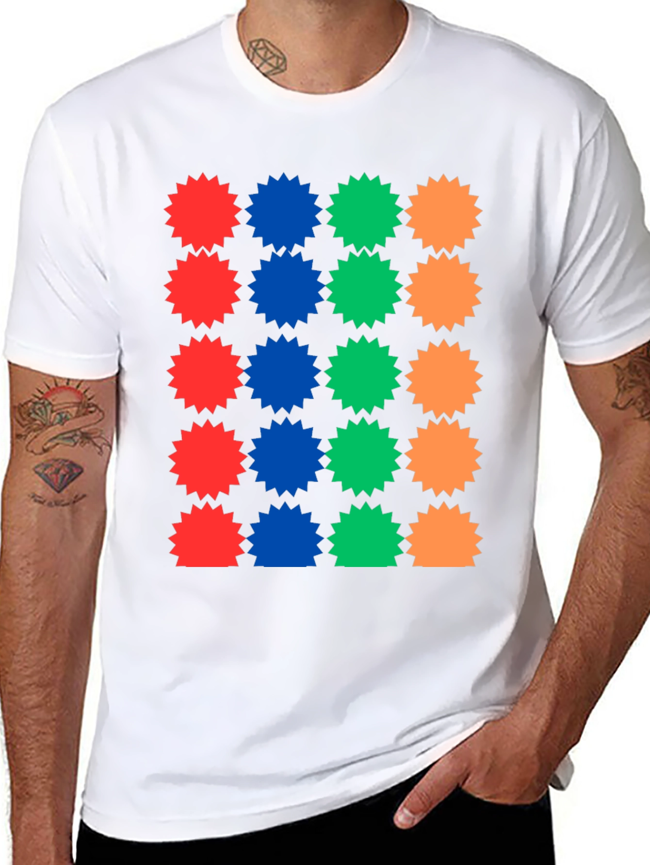 Colorful Starburst Pattern Black T-Shirt