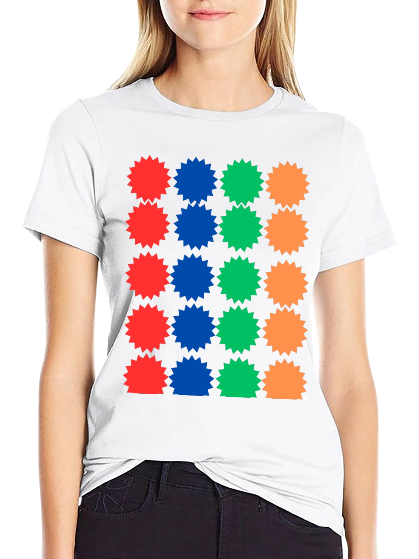Colorful Starburst Pattern Black T-Shirt