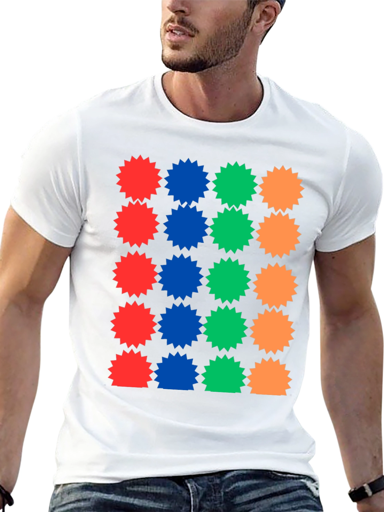 Colorful Starburst Pattern Black T-Shirt