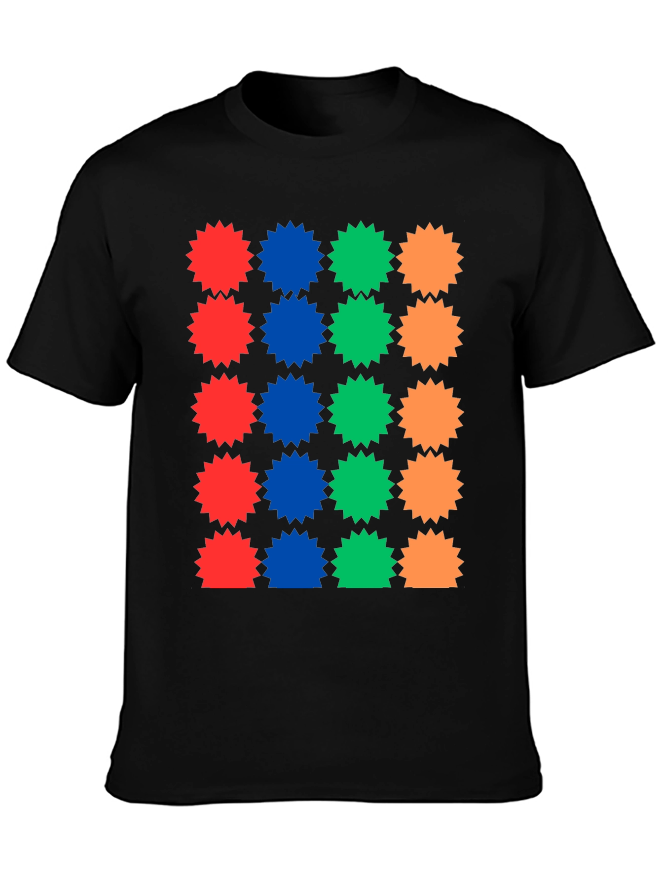 Colorful Starburst Pattern Black T-Shirt