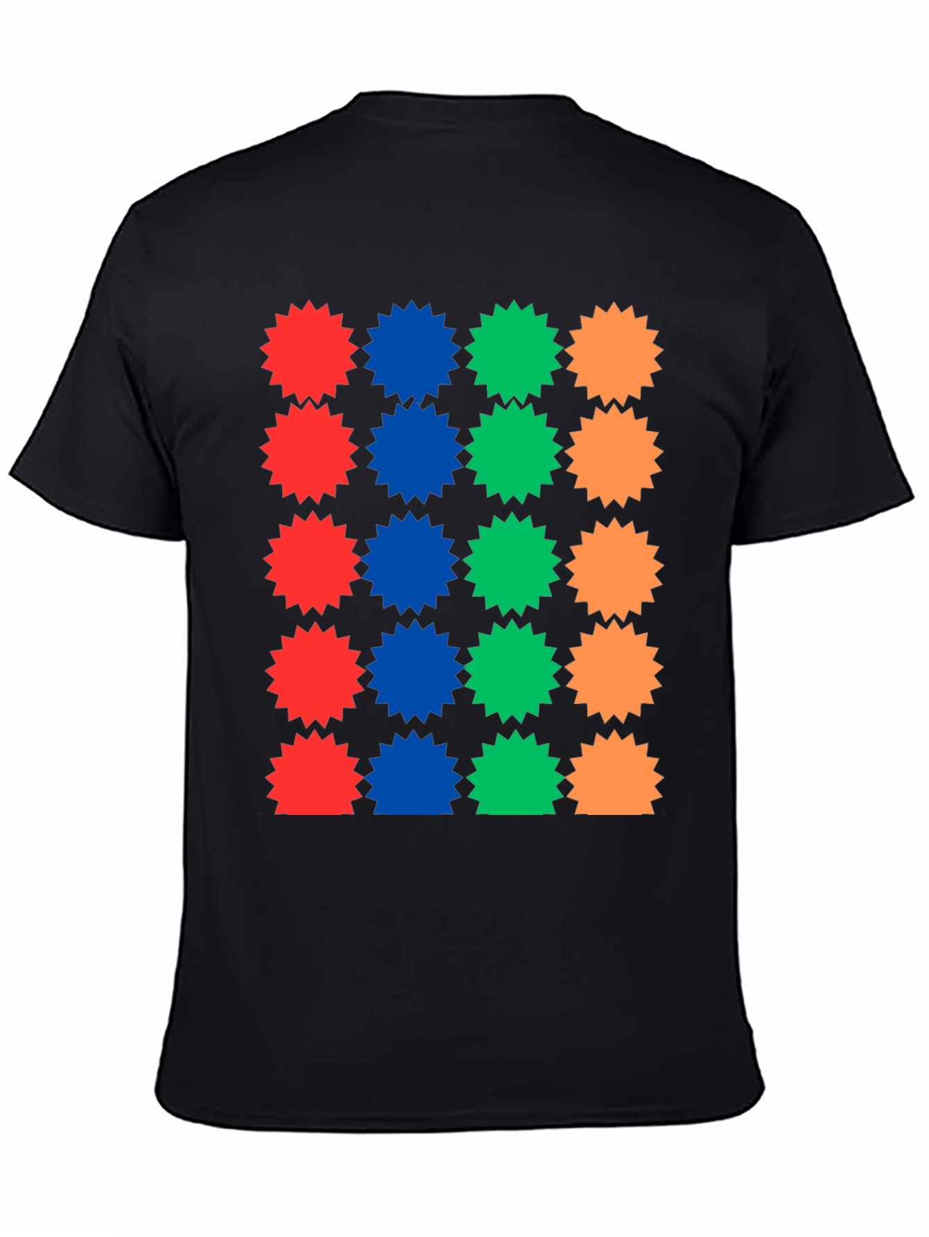Colorful Starburst Pattern Black T-Shirt